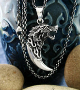 Wolf Claw Tooth Talon Pendant Howling Wolf's Head Norse Viking